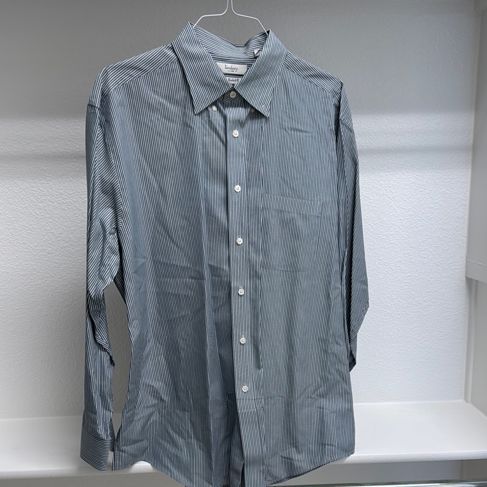 Turnbury Men’s XL Long Sleeve Button Down Blue Stripe 100% Cotton Dress Shirt